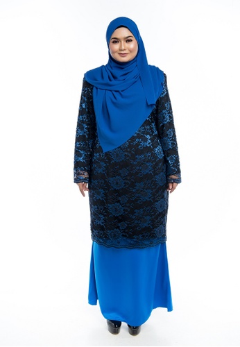 Nayli Plus Size Kurung Modern Royal Blue Lace from Nayli in Black and Blue and Multi