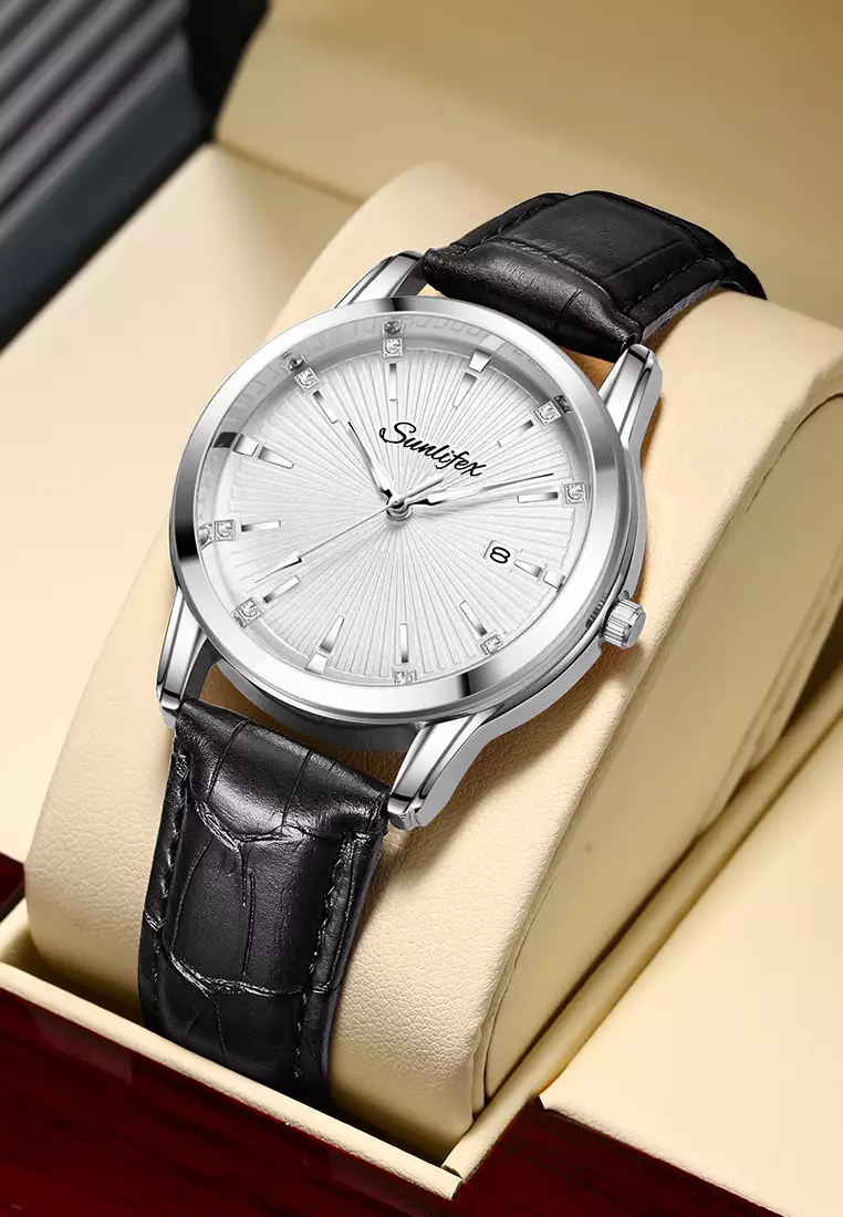 Jam Tangan Pria Original Kuarsa Bisnis Mode Anti Air Tali Kulit Jam Tangan Cowok 7006  black white