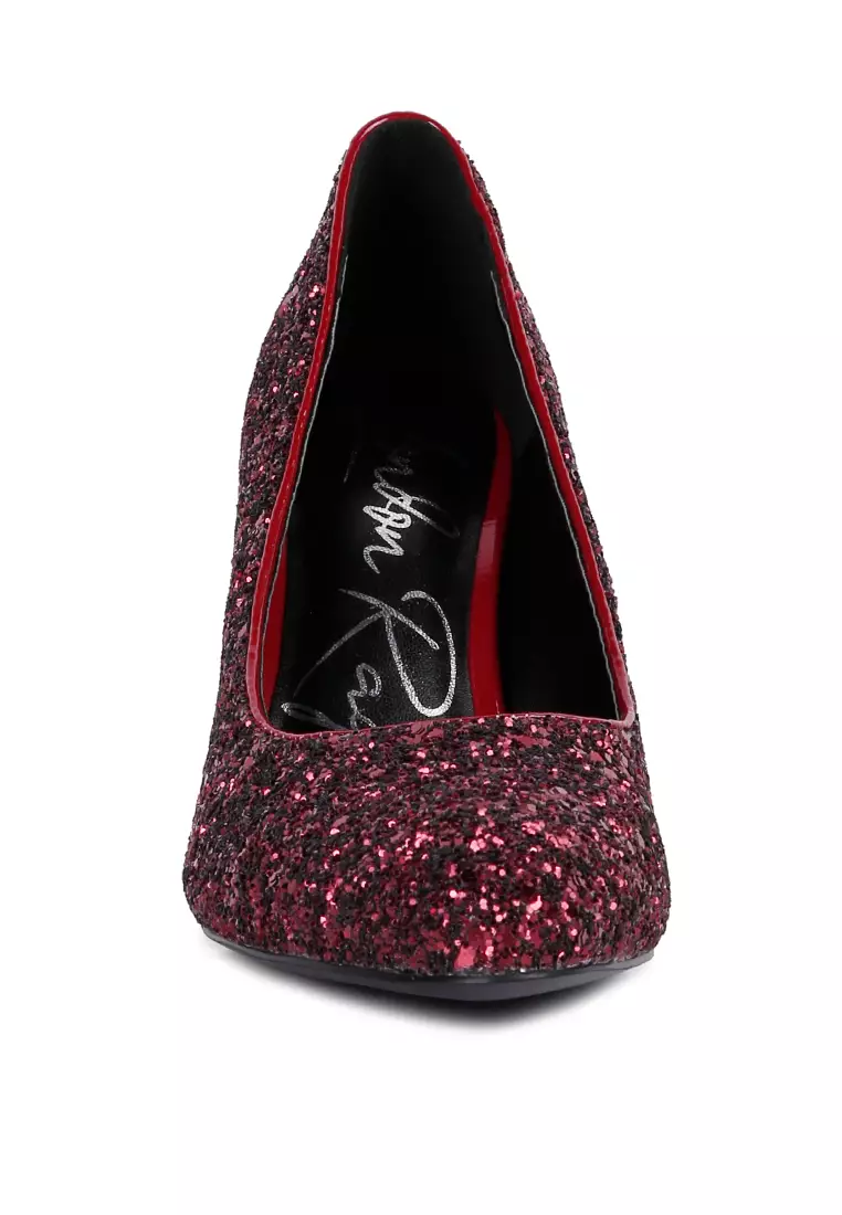 Burgundy Glitter Conical Heel Pumps
