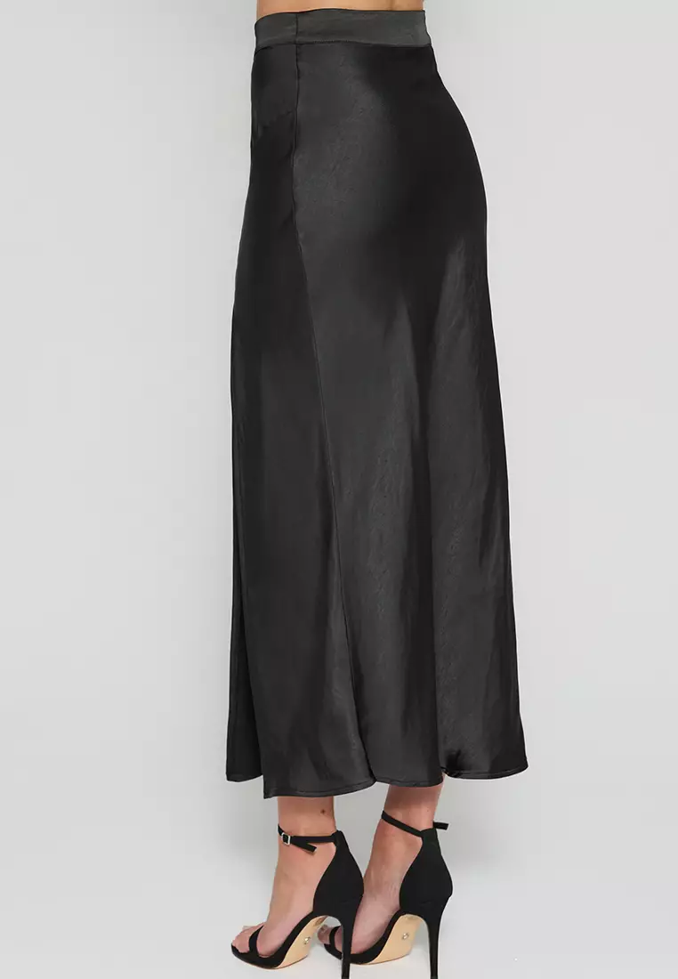 Satin Midi Skirt with Front Split