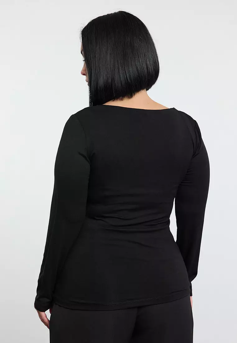 Grey Patterned Collar Gathered Cut Out Detail Tulle Knit Plus Size Blouse Tbbaw25Af00037