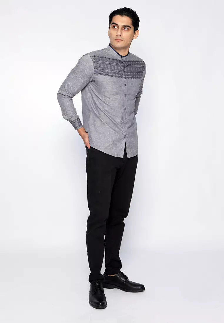 Casella Baju Koko Pria Lengan Panjang Horizontal Design | Koko Lengan Panjang Hadid 9914 Blue