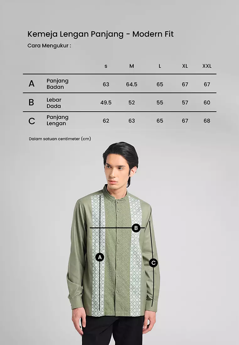 MANZONE - Kemeja Koko Lengan Panjang Pria Haddad Modern - Sage Warna SAGE