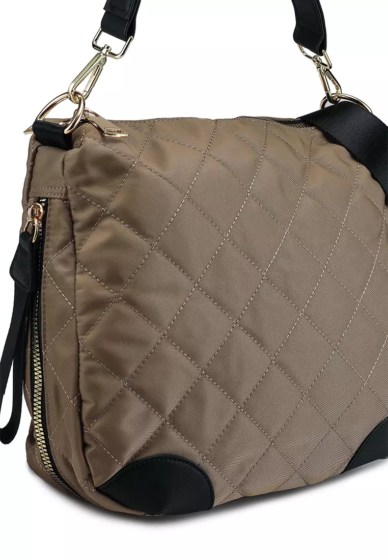 Quilted Nylon Convertible Shoulder Bag