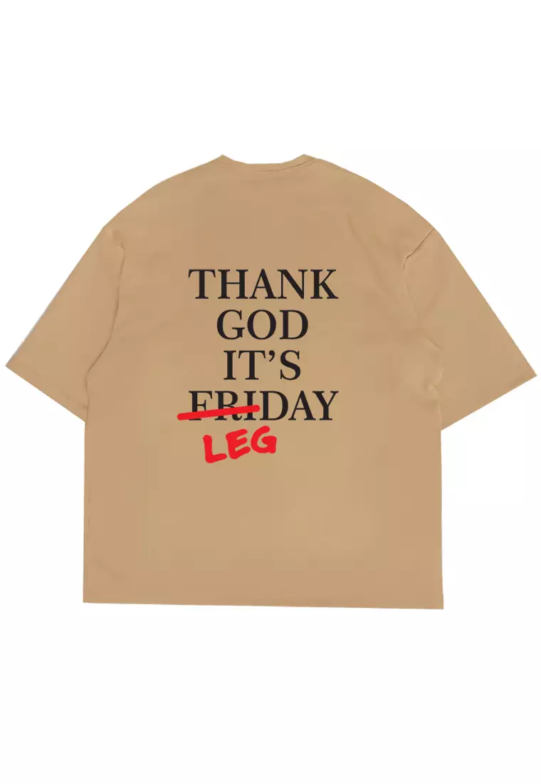 MTP86 kaos oversize gym bahan tebal scuba pria thank god it's leg day khaki
