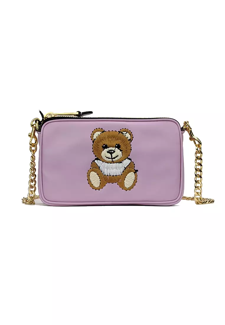 Moschino Couture Teddy Embroidered Chain Crossbody Bag Soft Lilac A7525