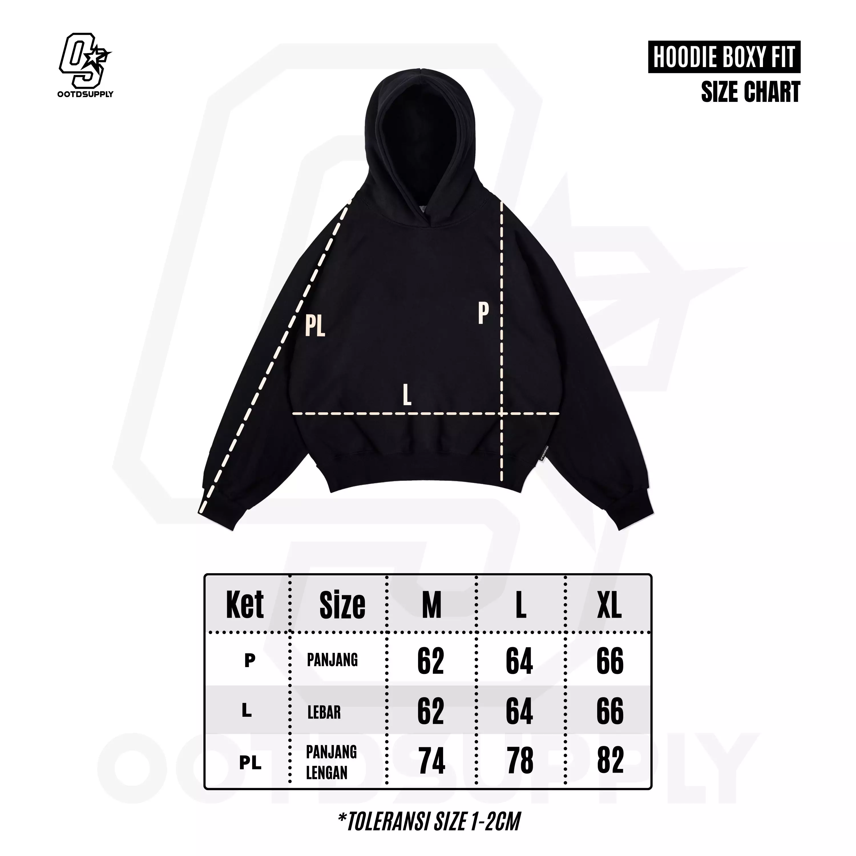 OOTDSUPPLY Hoodie Boxyfit Lumora Black & Dark Brown Embroidery | Hoodie Boxy fit Bordir | HD-BX275-LME