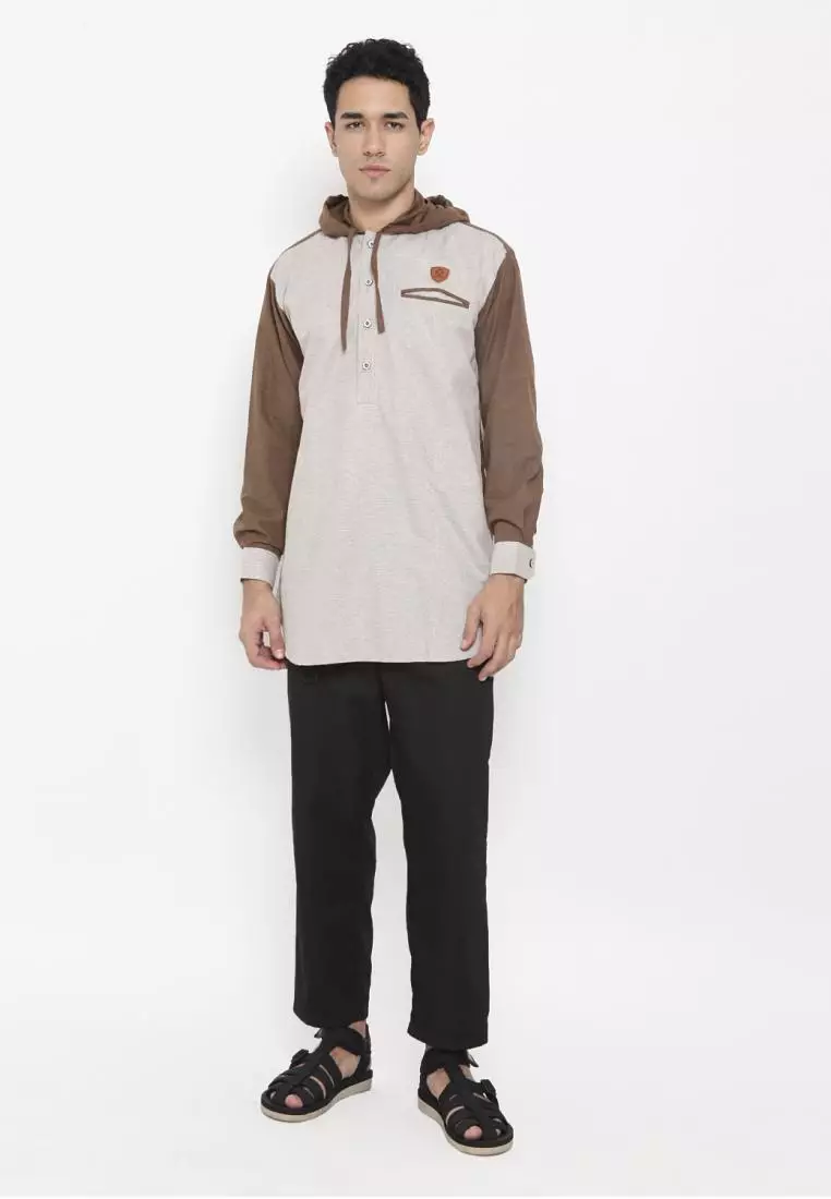 Zayidan Baju Koko Gamis Muslim Pria Zafri Hoodie - Cream