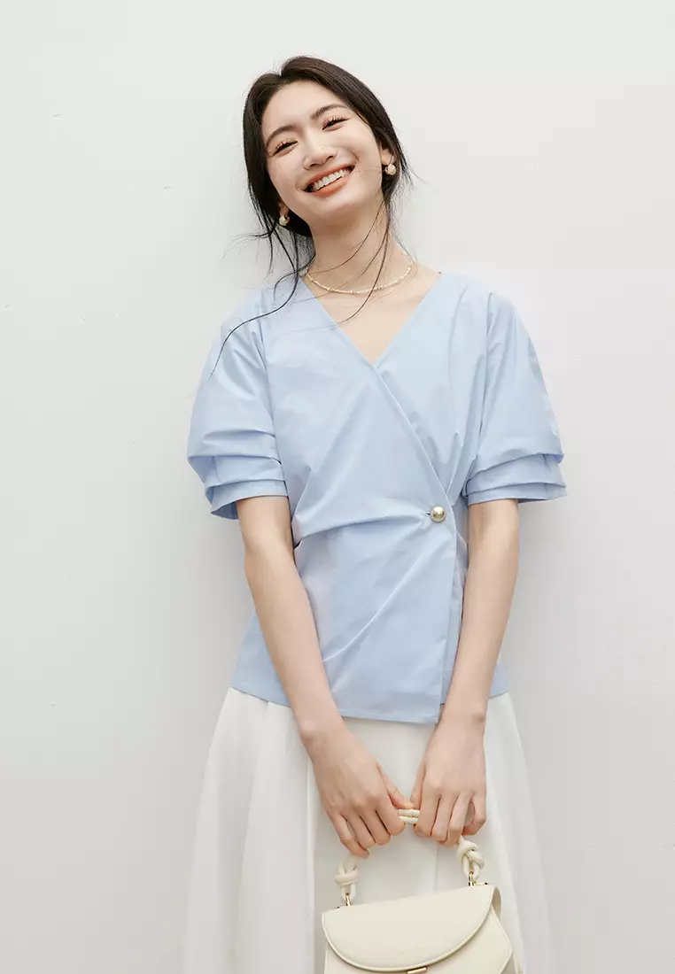 Wrap Blouse with Pearl Button