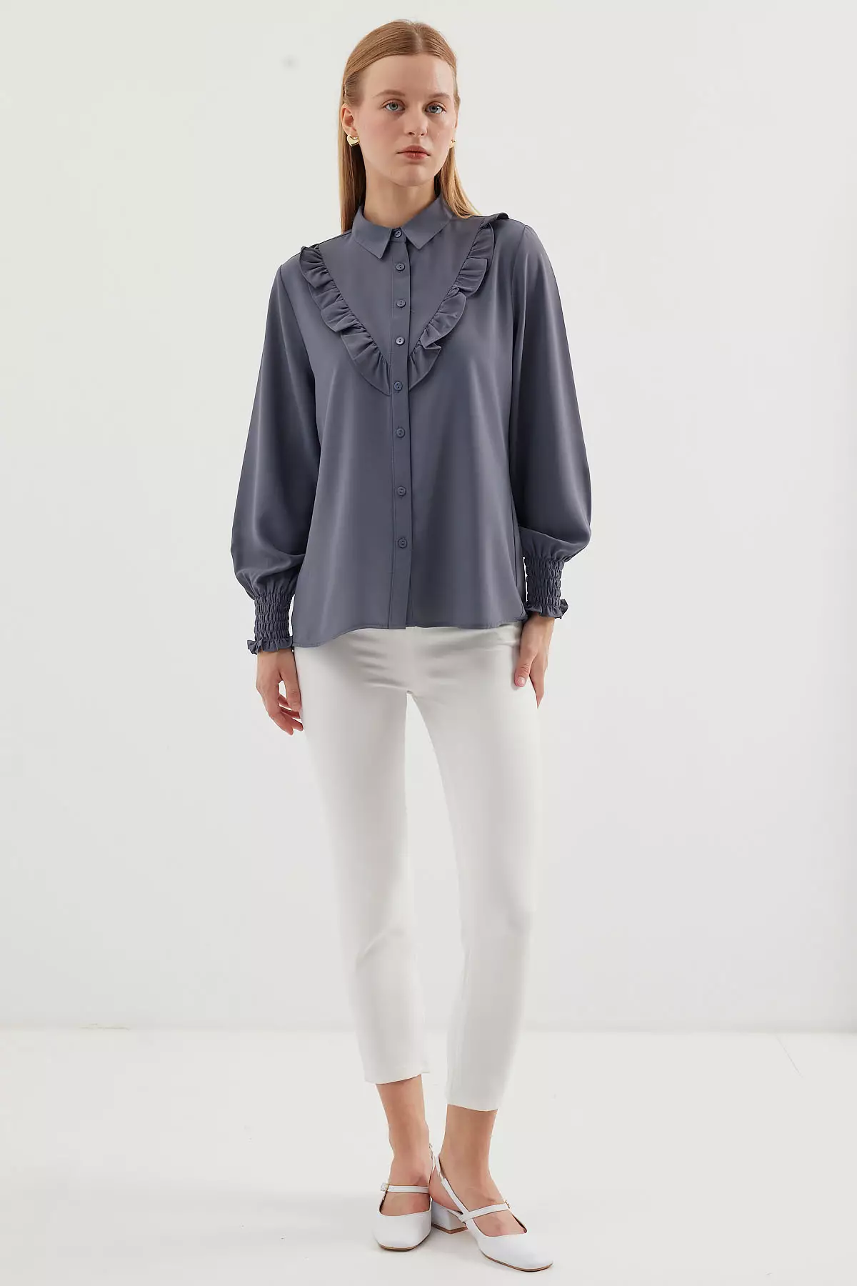 Jual Bigdart Ruffled Long Sleeve Shirt Gray Original 2024 | ZALORA ...