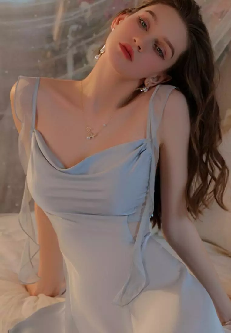 New lotus leaf shoulder strap pajamas nightgown  Lingerie  K062602BL