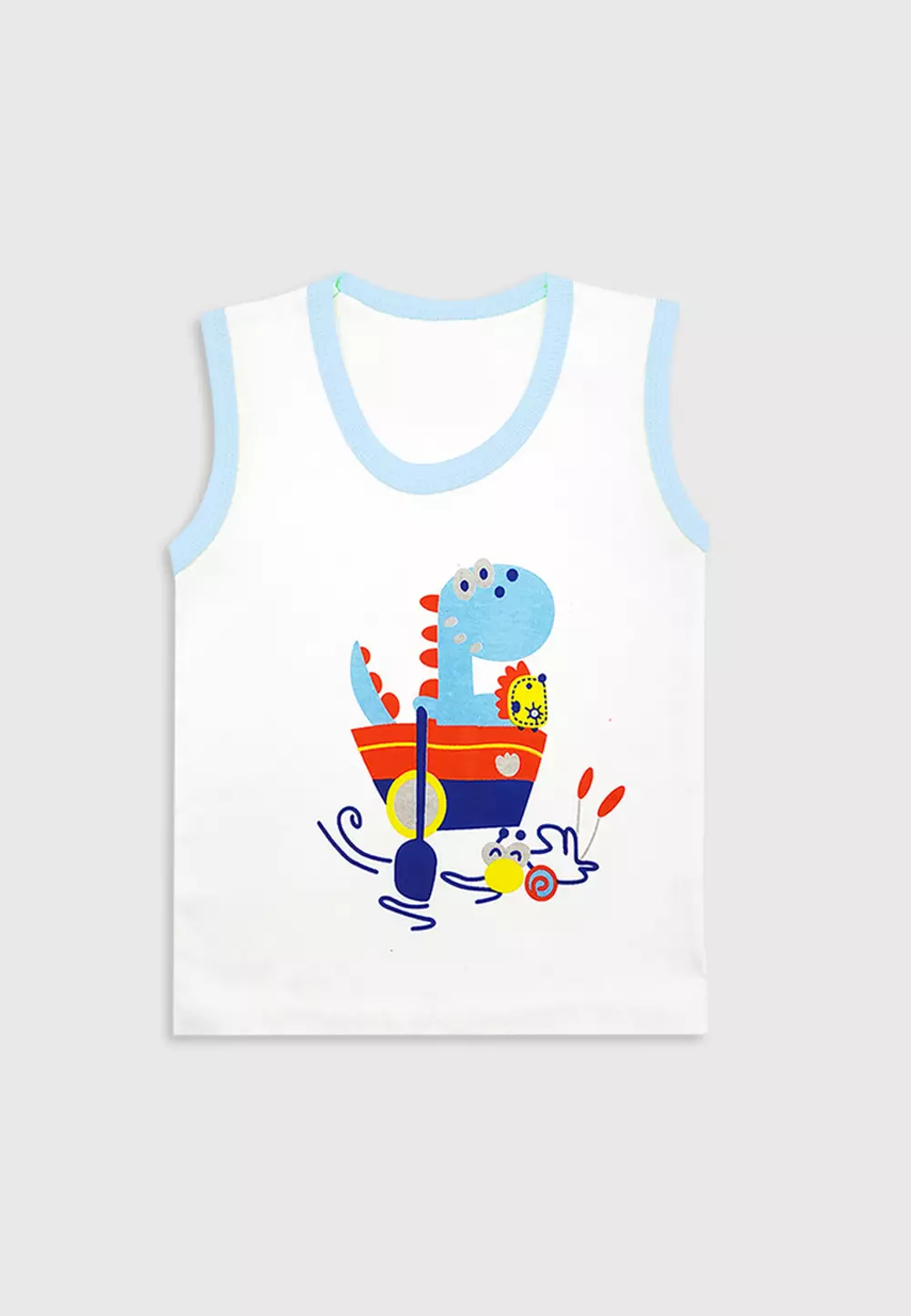 Wakakids Baju Singlet Bayi Anak Laki Laki Motif Dino Setelan Kaos Usia 6 Bulan Hingga 12 Bulan 4061 Biru Muda