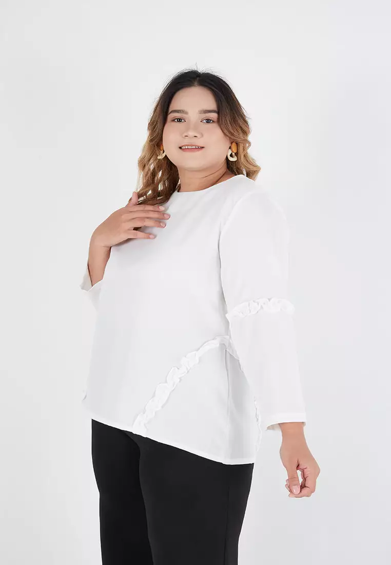 Jual Sorabel Ishi Ruffle Blouse Big Size White Original 2023 | ZALORA  Indonesia ®