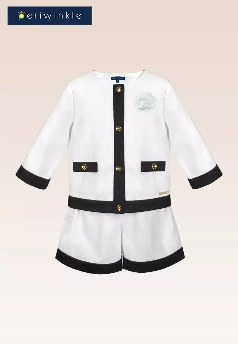 Milly Girls White Cardigan and Short with Contrasting Trims Set