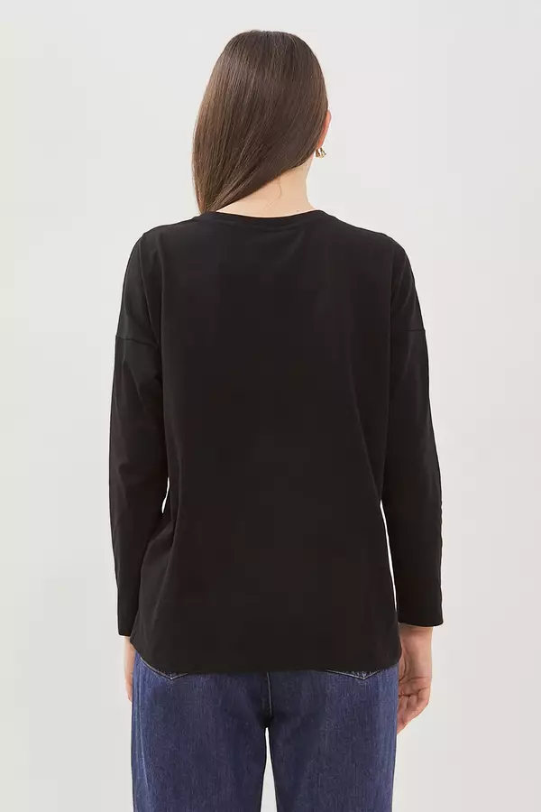 Minimal - Larissa - T-Shirt Lengan Panjang Jersey - Black Warna Black