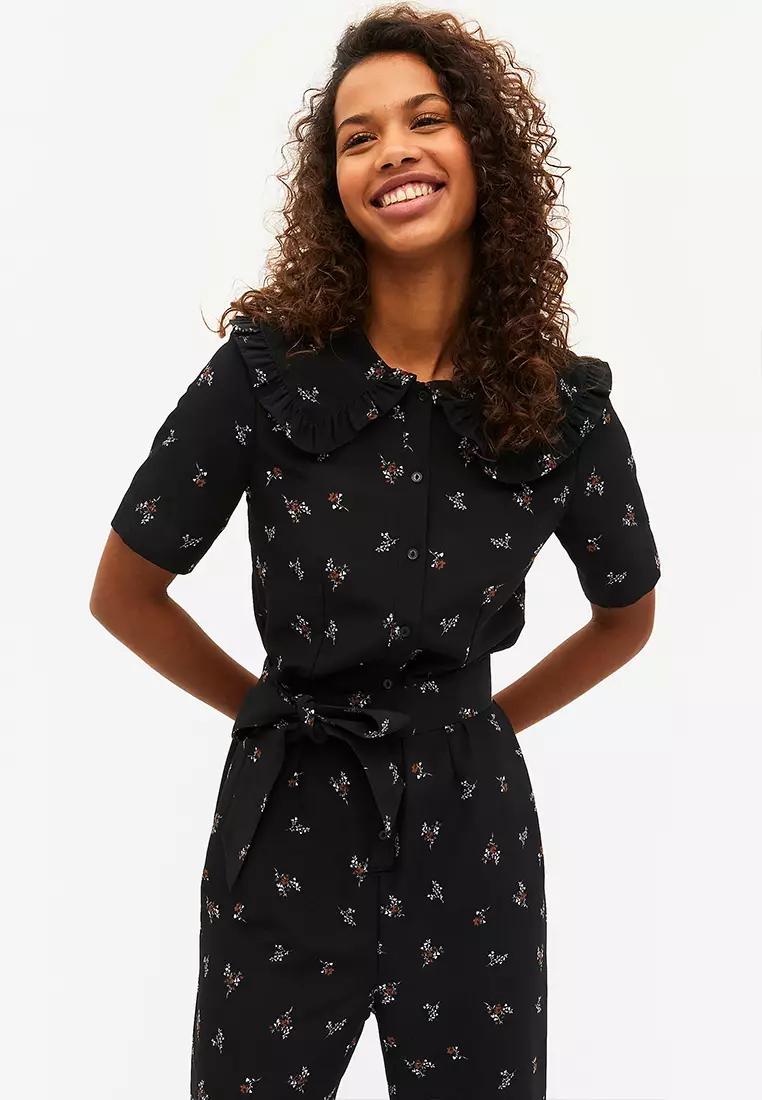Buy Monki Button Jumpsuit With Ruffle Shirt Collar 2024 Online ZALORA
