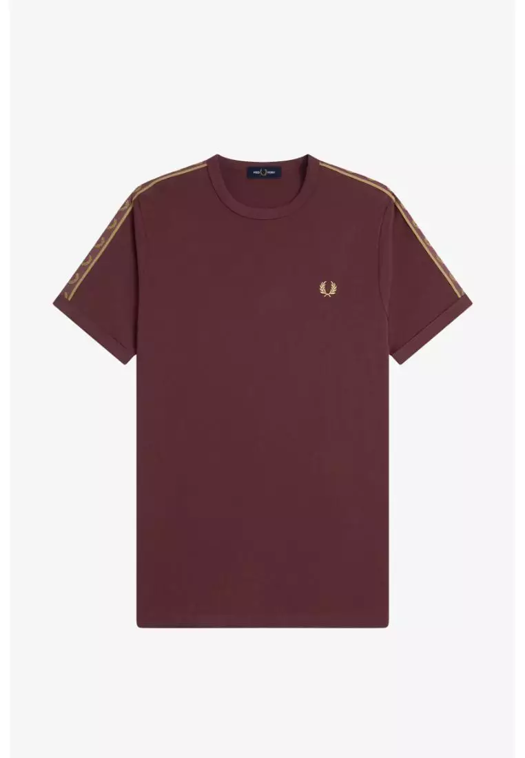 Fred Perry M4613 Contrast Tape Ringer T-Shirt (Oxblood / Champagne)