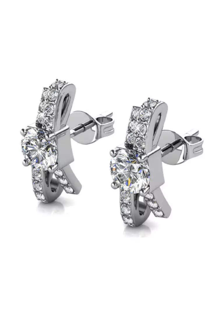 Crystaline Bow Earring White Gold - Anting Crystal by Her Jewellery