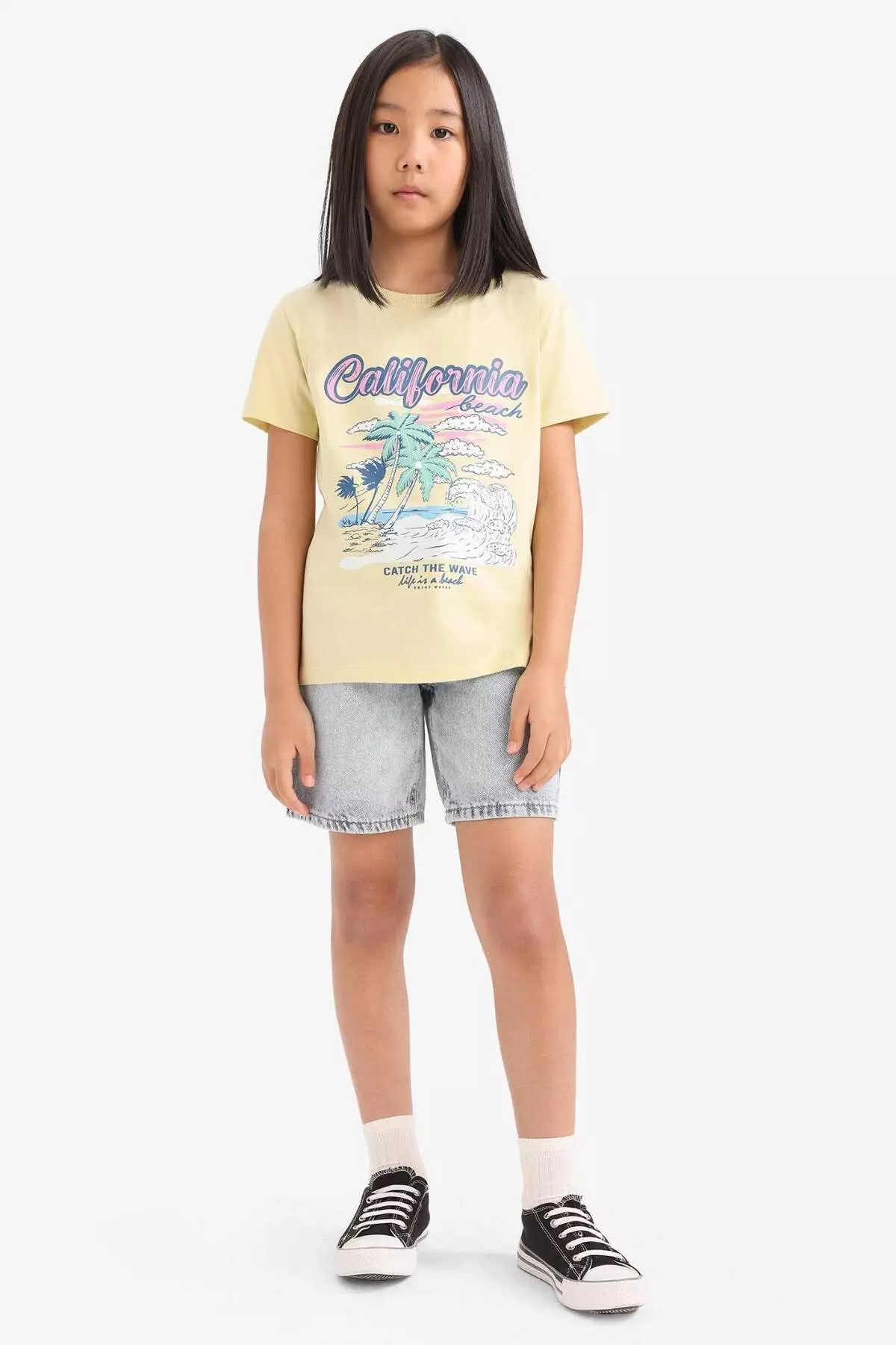 Girl's Crew Neck Printed Short Sleeve T-Shirt E0351A825Sm
