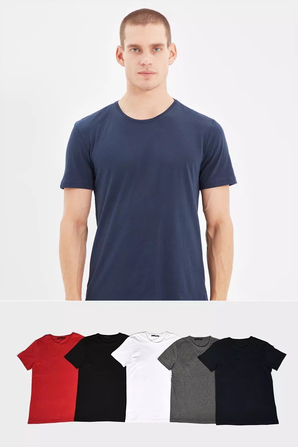 Black-White-Anthracite-Burgundy -Navy Blue Slim/Narrow 5-Pack Basic 100% Cotton T-Shirts Tmnaw20Ts0243