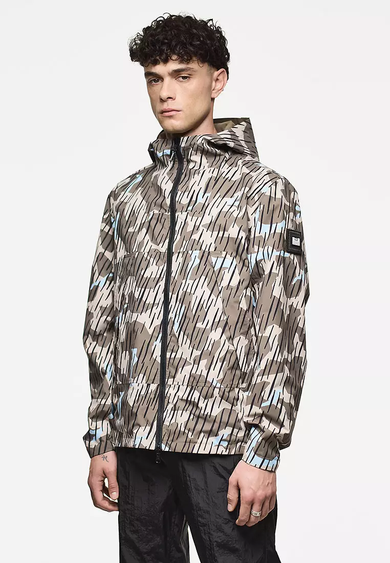 MENS TOBACCO MERCURY CAMO REVERSIBLE RAIN CAMO JACKET