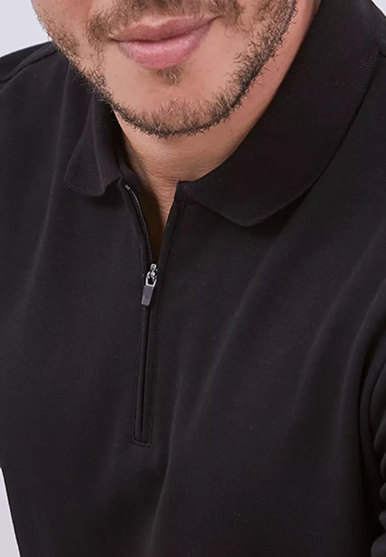 MANZONE - Polo Shirt Lengan Pendek Pria Grim 3 Slim Fit - Black Warna Black