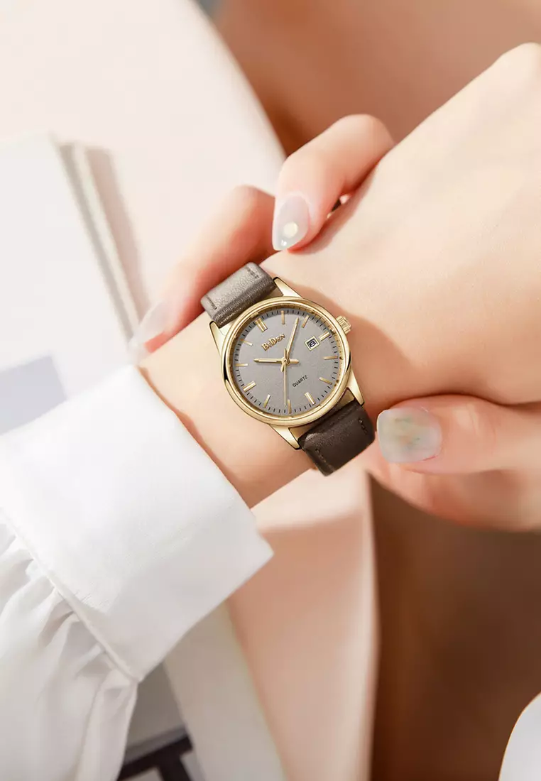 Jam Tangan Wanita Original Anggun Kalender Tali Kulit Anti Air Jam Tangan Cewek