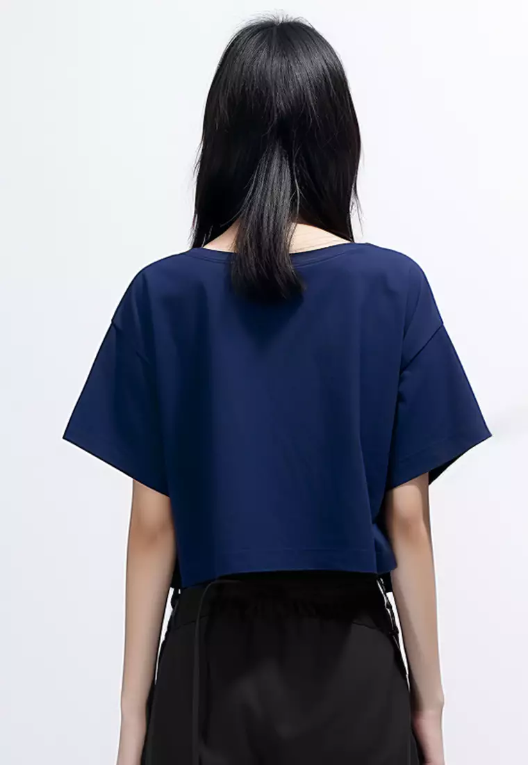 LTH09 Kaos Crop Top Wanita "progress" OLC navy