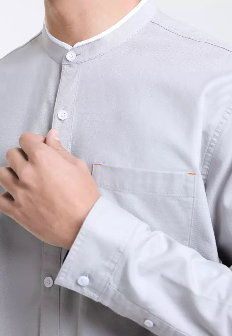 Emba Denim - Rumi One Kemeja Koko Pria Lengan Panjang Regular Light Grey