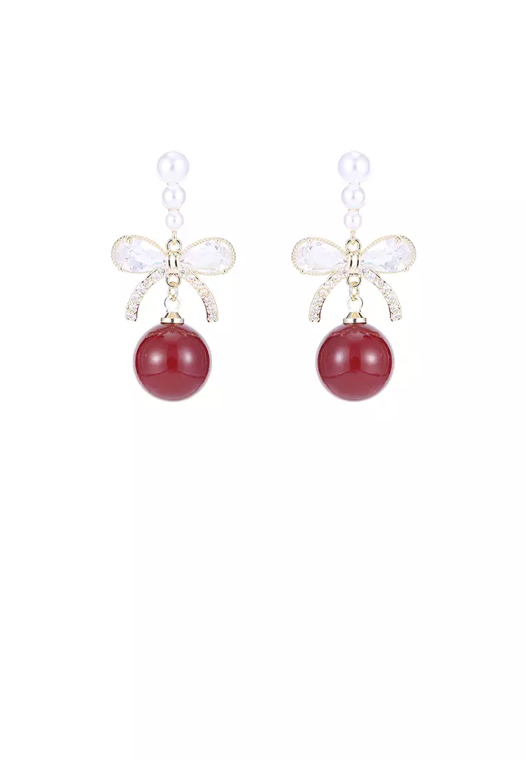 Red pearl earrings hotsell
