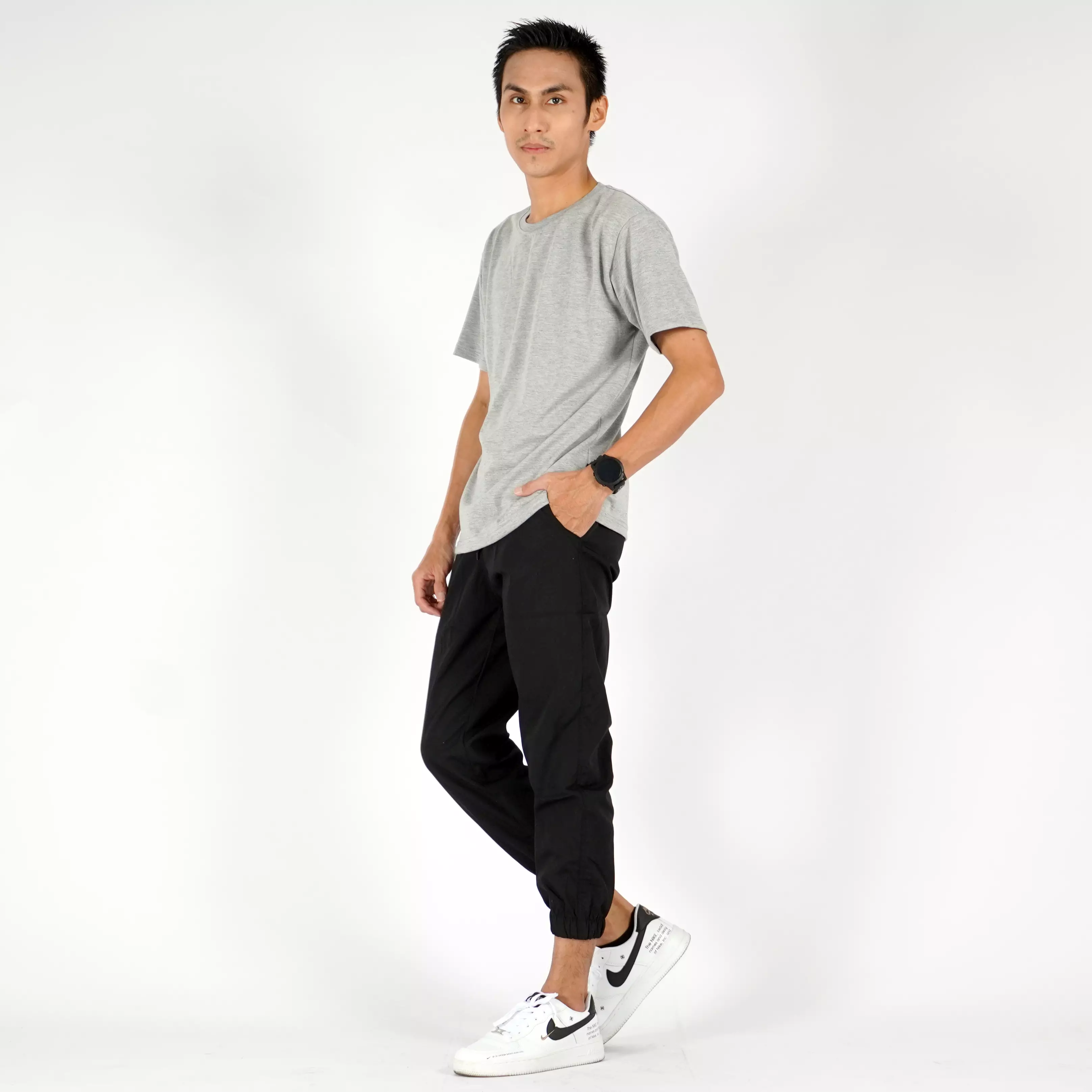 ICHSAN Celana Jogger 3/4 Pria Celana Sirwal Jogger Pangsi 3/4 Slimfit Fashion Casual Pria - HITAM