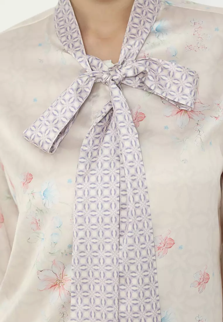 Monogram Blouse With Tape Detail Korean Look In Cream By Brilliant Girl Warna CREAM