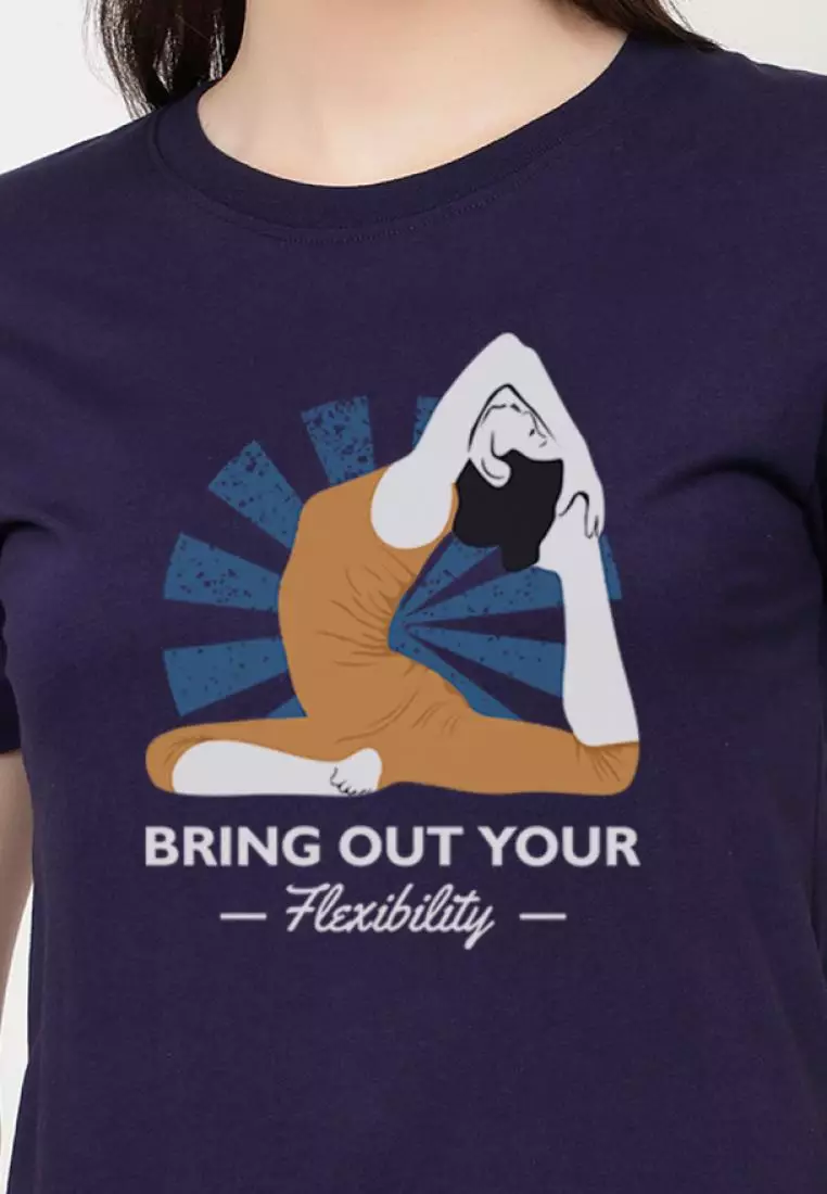 Bring OutFlexibility Relaxed Short Sleeve Stylish Navy Blue Cotton Casual Graphic Print Tee/TShirt