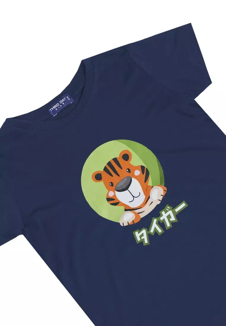 KU020 kaos anak harimau katakana macan navy