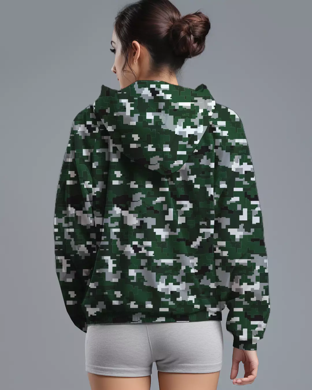 LSD73 Jaket Lari Olahraga Wanita Parasut motif "pixel camo" hijau