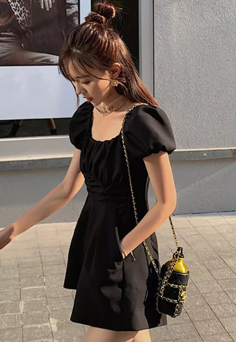 Casual High Waist Pleated Wide Leg Jumpsuit A22050310BK