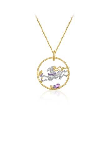 Glamorousky white 925 Sterling Silver Plated Gold Fashion Personality Horse Amethyst Geometric Circle Pendant with Cubic Zirconia and Necklace B8928ACE368BF3GS_1