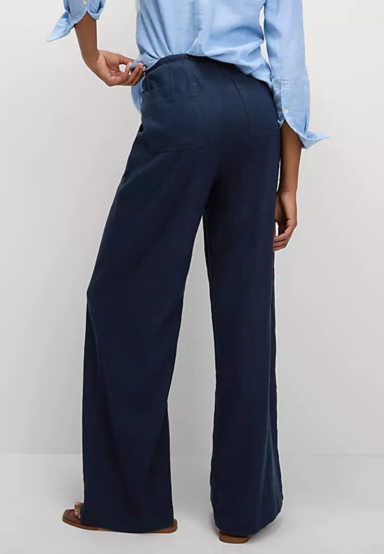 Linen Blend Wide Leg Trousers