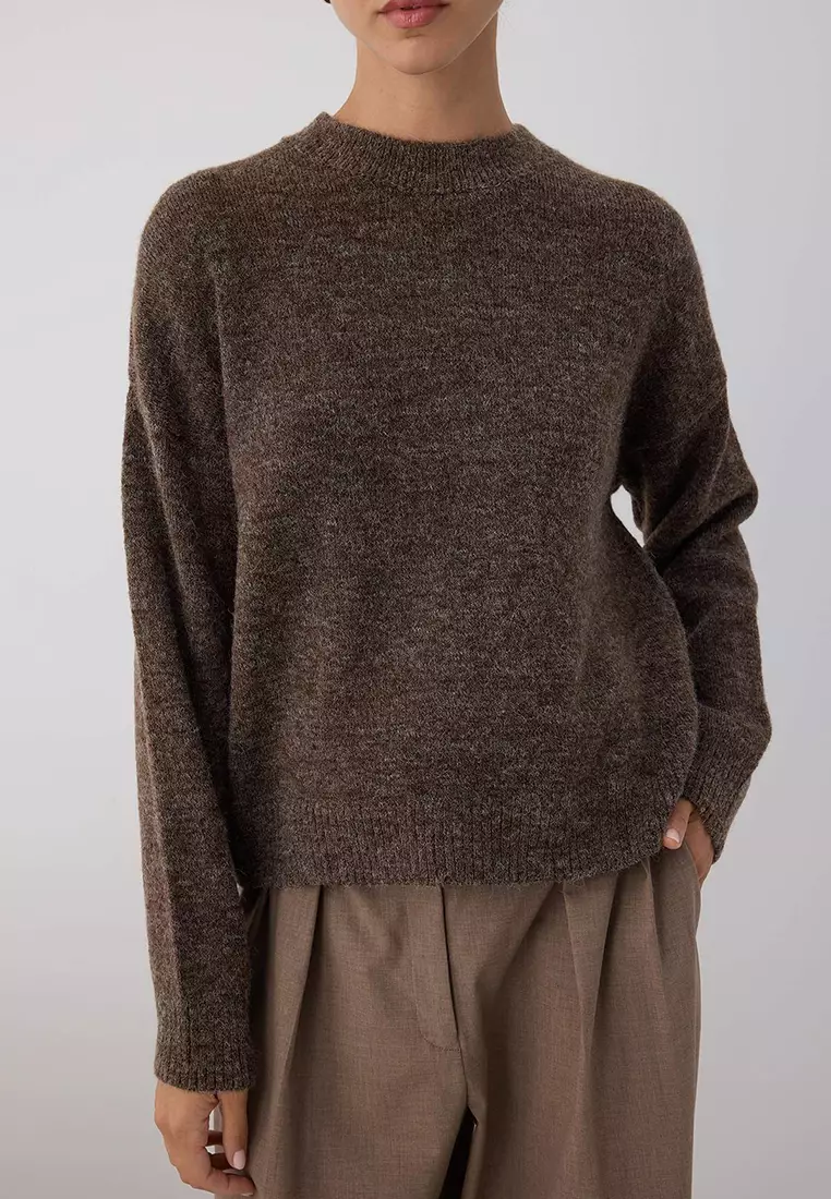 Mink Alpaca Wool Blended Premium/Special Yarn Wide Fit Basic Knitwear Sweater