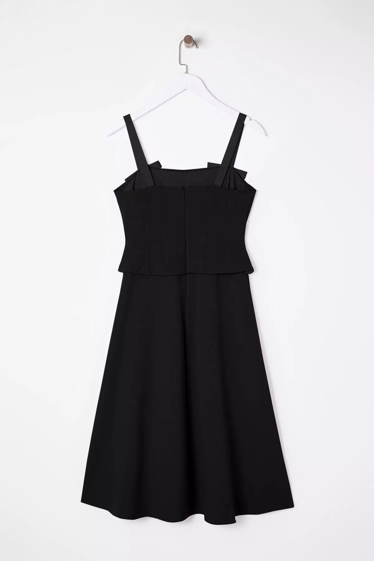 Black A-Line Bow Detailed Woven Chic Midi Evening Night Graduation Dress TPRSS25EL00079