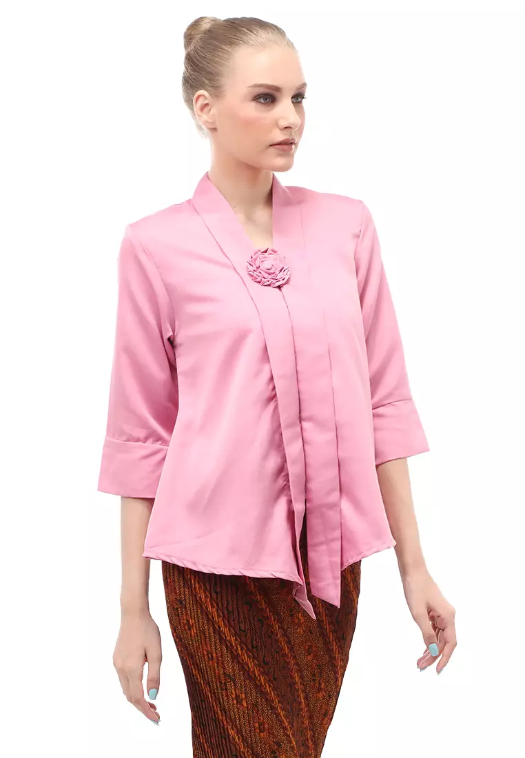 Elvia Kebaya Atasan Wanita Lengan Panjang Design Casual - Dusty Pink