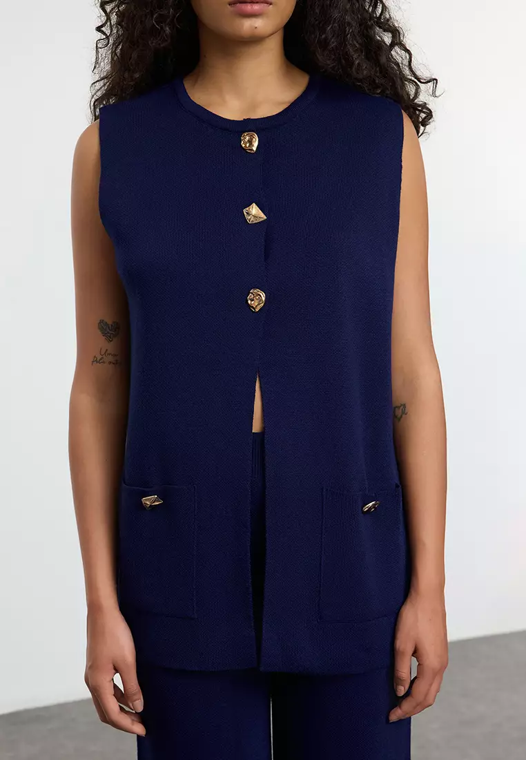 Button Detailed Knit Vest and Pants Set
