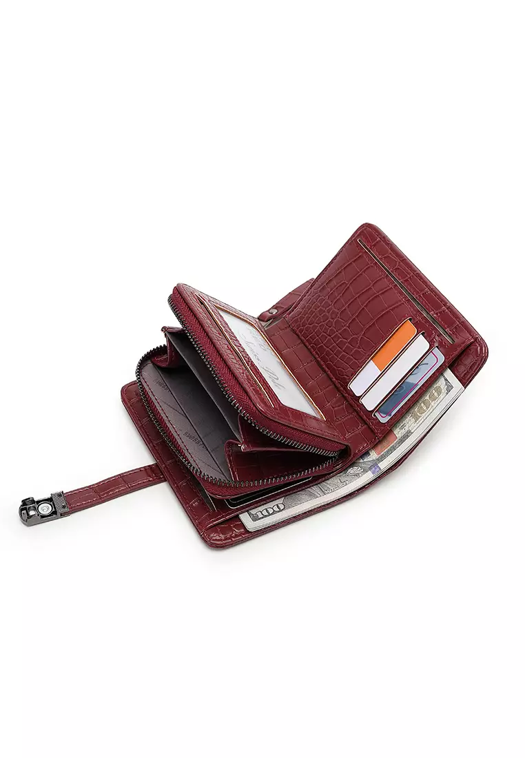 Women's Croc Wallet with Coin Compartment - Red