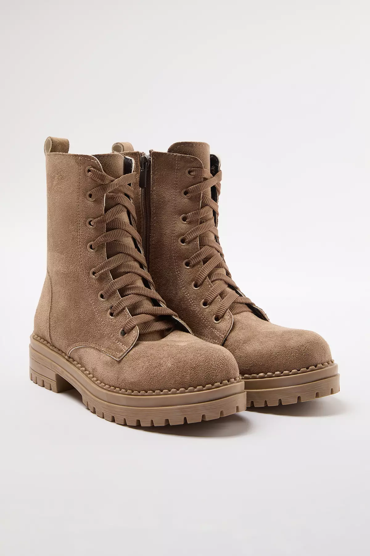 Mink Suede Lace-Up And Zip-Up Short Flat Women's Boots Takaw25Bo00026