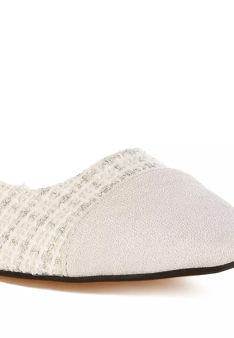 Tweed Slingback Sandals in Off White