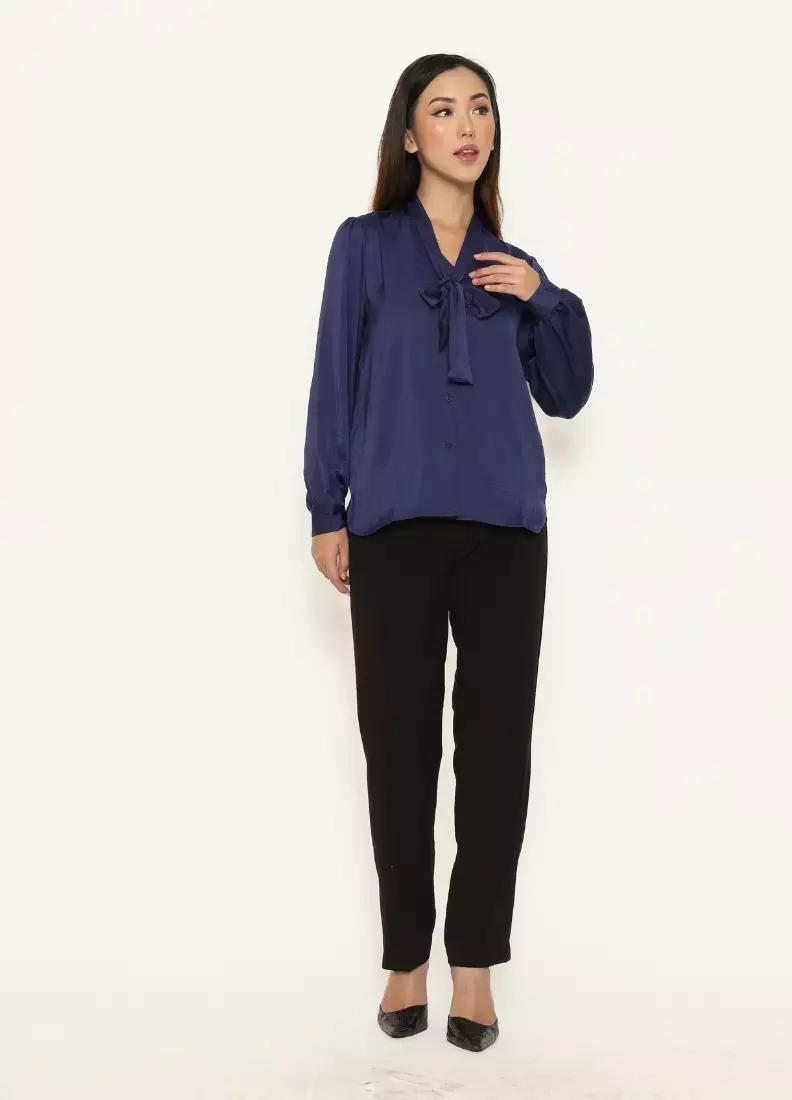 Urban Exchange Andeen Navy Blouse - Atasan Formal Wanita Korean Style Warna Navy