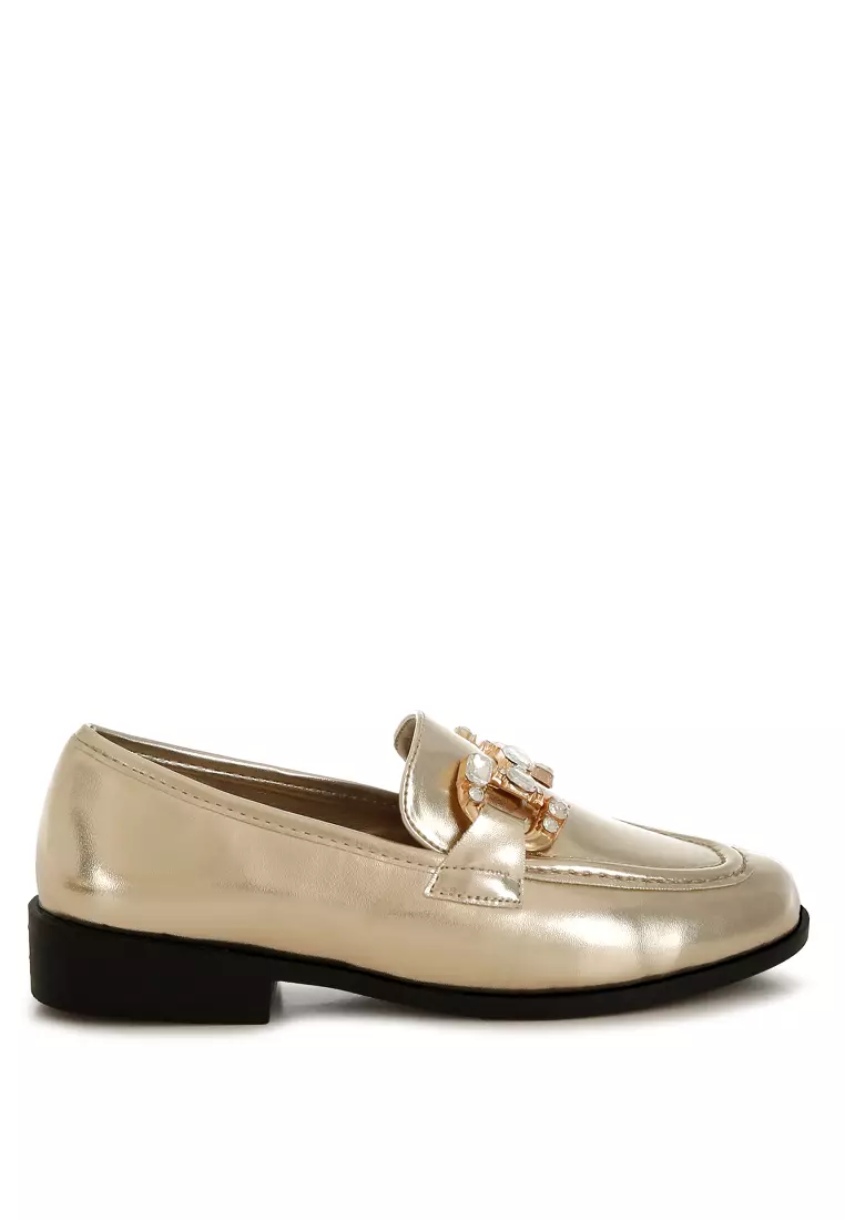 Buy Rag Diamante Horsebit Metallic Loafers in Gold 2025