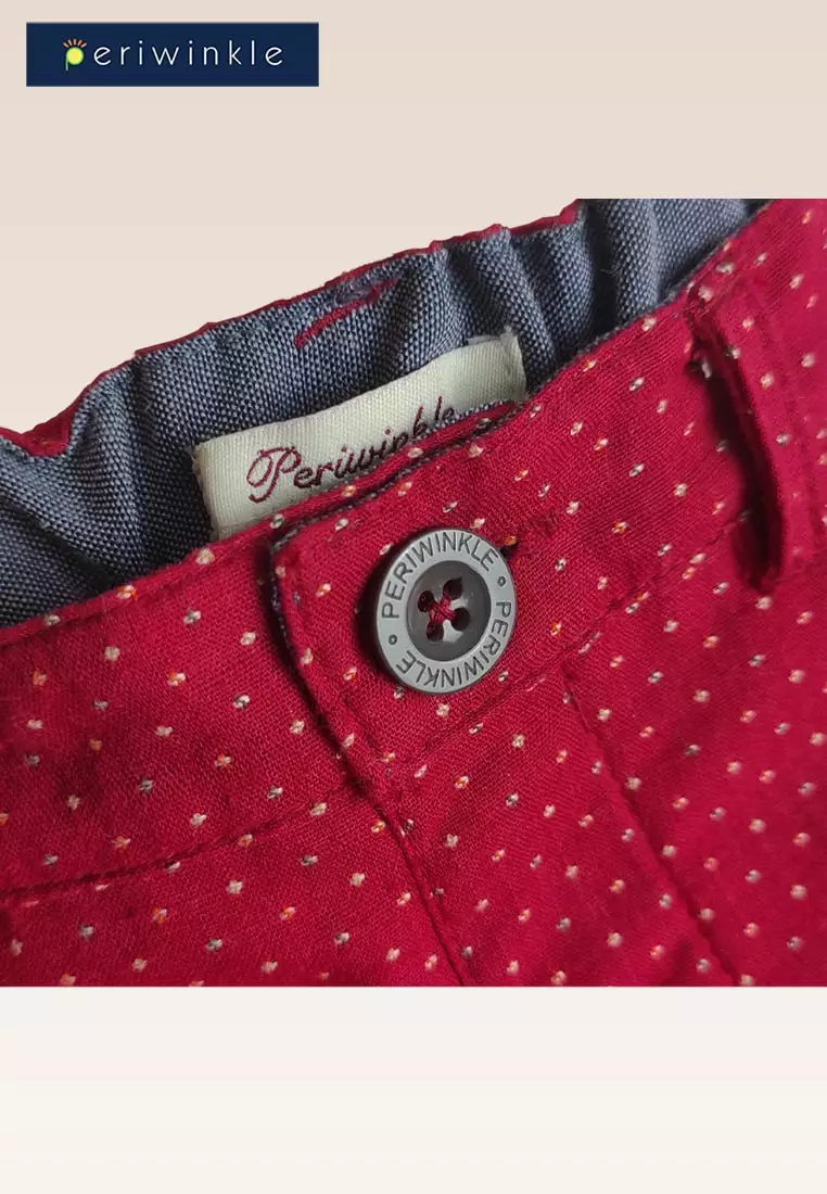 Carly Girls Red Dobby Print Shorts Turn-up Bottom Hem