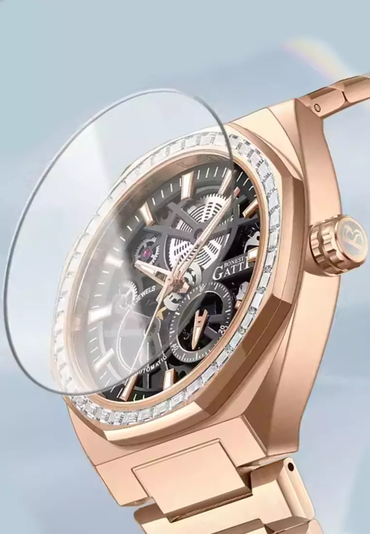 Automatic Unisex Stainless Steel Watch, IP Rose Gold Stainless Steel Bracelet