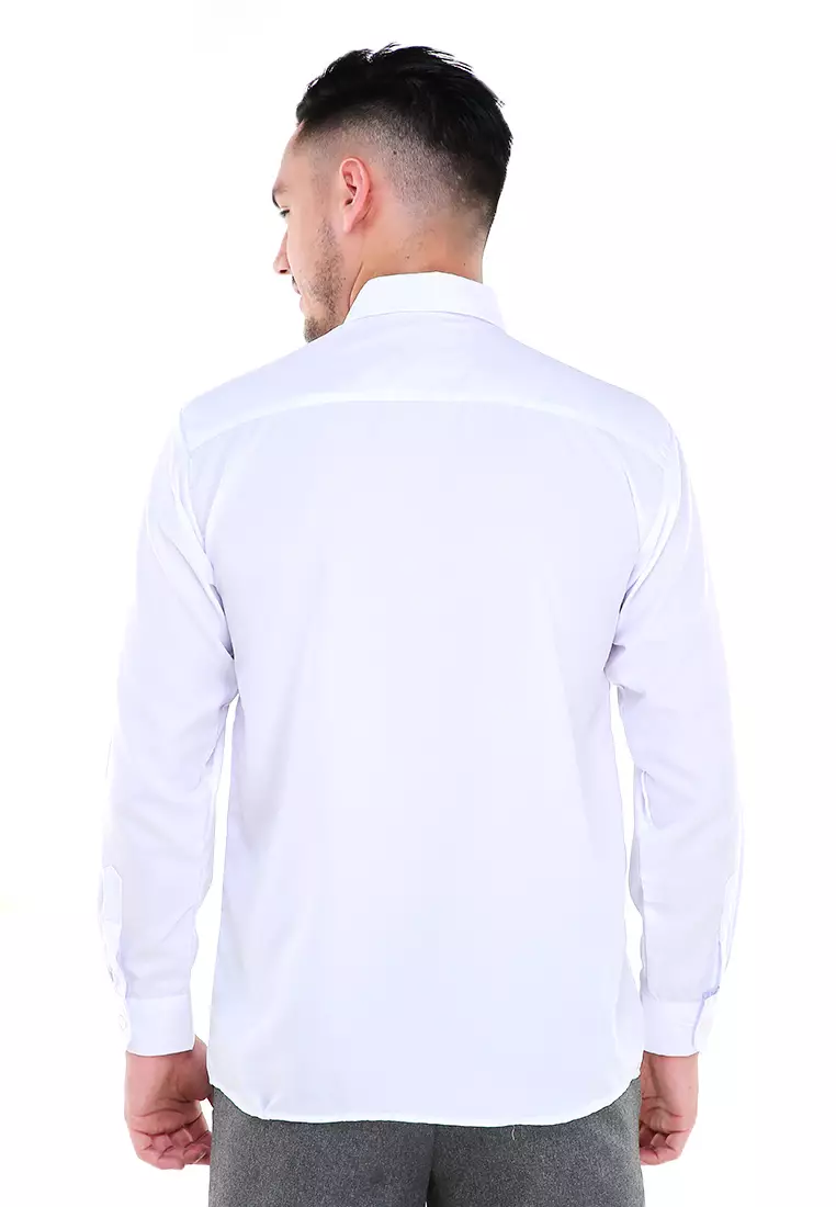 Dwan Atasan Kemeja Pria Formal Casual Longsleeve Plain Shirt Material Cotton ORIGINAL - White